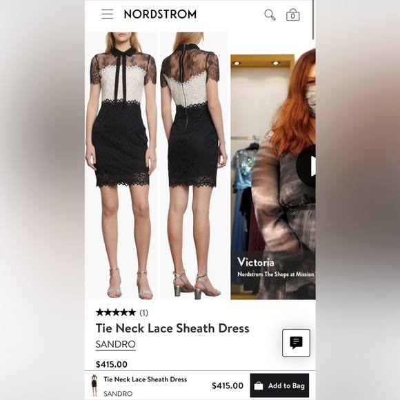 SANDRO SZ34 LACE DRESS ｜Tie Neck Lace Sheath Dress - Picture 8 of 8